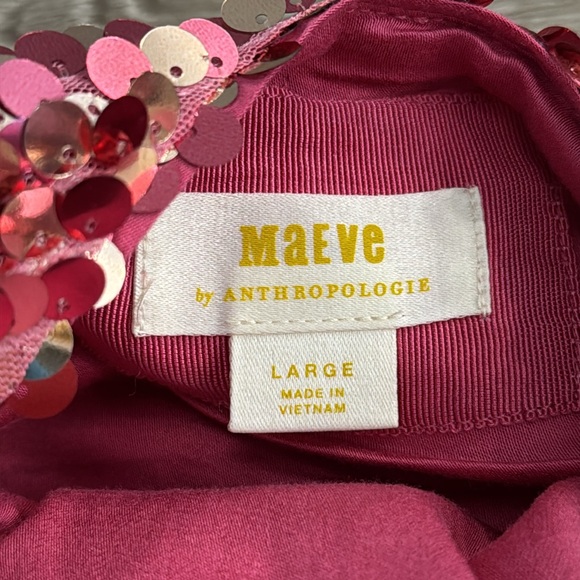 Anthropologie Maeve Long-Sleeve Mock-Neck Sequin Mini Dress pink shimmer sz L - Picture 7 of 7